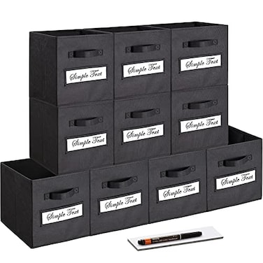 artsdi 11 Inch Storage CubeStorage bincube storage Set of 10 Foldable Fabric Cube Storage Bins with 10 Labels Window Cards a PenBaskets Containers for ShelvesCloset Organizers BoxBlack