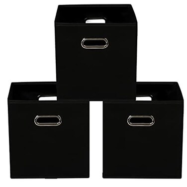 Yunkeeper Yunkeeeper storage bins Cubes Fabric Cube Organizer with Handle Foldable Cube Bins for Cloth or Accessary Storage 11x11x11 Set of 3 Black