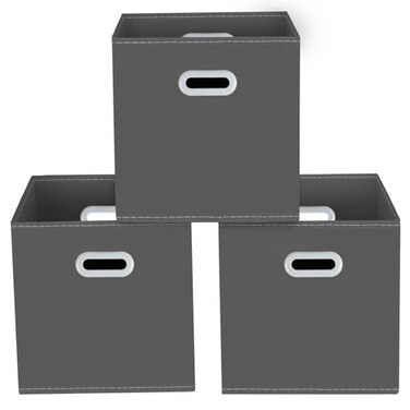 Yunkeeper Yunkeeeper storage bins Cubes Fabric Cube Organizer with Handle Foldable Cube Bins for Cloth or Accessary Storage 11x11x11 Set of 3Gray