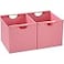 HOONEX Large Foldable Storage Bins Linen Fabric Pack of 2 Storage Baskets with Wooden Carry Handles and Sturdy Heavy Cardboard for Home Office Car Nursery Pink