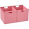 HOONEX Large Foldable Storage Bins Linen Fabric Pack of 2 Storage Baskets with Wooden Carry Handles and Sturdy Heavy Cardboard for Home Office Car Nursery Pink