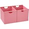 HOONEX Large Foldable Storage Bins Linen Fabric Pack of 2 Storage Baskets with Wooden Carry Handles and Sturdy Heavy Cardboard for Home Office Car Nursery Pink