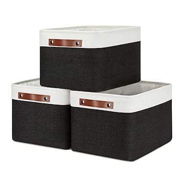 DULLEMELO Canvas Storage Bin with Handles Fabric Bins for Shelves Bedroom OfficeNurseryFabric Storage Baskets for Toys ClothesGift3Pack Medium15 inch X 11 inch X 95 inch WhiteBlack