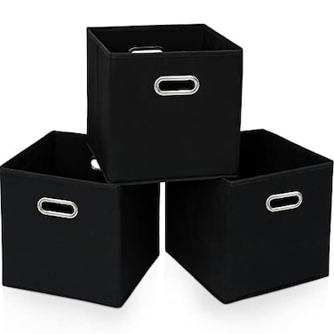 STOREONE 13 Inch Cube Organizer Bins Black Fabric Storage BinFoldable Storage Box Basket with Dual Handles Fabric Organizer Bins and collapsible Storage BoxesSet of 3Black