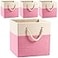 PRANDOM Large Foldable Cube Storage Bins 13x13 inch 4Pack Fabric Linen Storage Baskets Cubes Drawer with Cotton Handles Organizer for Shelves Nursery Closet Bedroom Pink