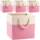 PRANDOM Large Foldable Cube Storage Bins 13x13 inch 4Pack Fabric Linen Storage Baskets Cubes Drawer with Cotton Handles Organizer for Shelves Nursery Closet Bedroom Pink