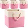 PRANDOM Large Foldable Cube Storage Bins 13x13 inch 4Pack Fabric Linen Storage Baskets Cubes Drawer with Cotton Handles Organizer for Shelves Nursery Closet Bedroom Pink