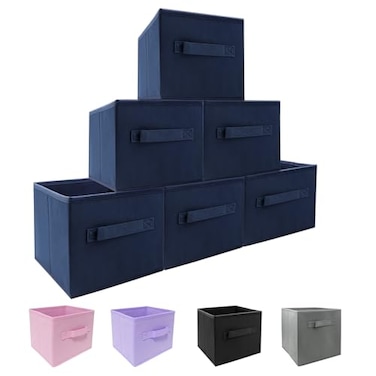 EBIGIC Small Storage BinsCollapsible Fabric Storage Organizer 90x75x75 6 PackMini Storage Boxfit for closet living room bookshelf Kids clothes and toys storage and organization Blue