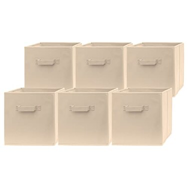 Pomatree 13 Inch Cube Storage Bins 6 Pack Large Dual Handles Foldable 13x13 Fabric Bins for Organizing Closet Clothes and Toys