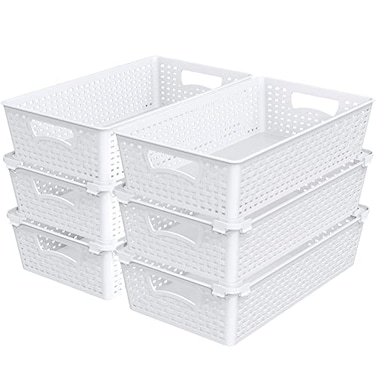Simple Houseware Plastic Stackable Storage Basket Pantry Organizer 6 Pack 145 x 85 x 35 White
