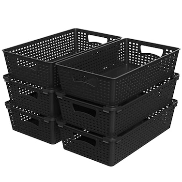 Simple Houseware Stackable Plastic Woven Basket Organizer 6 Pack 145 x 85 x 35 Black
