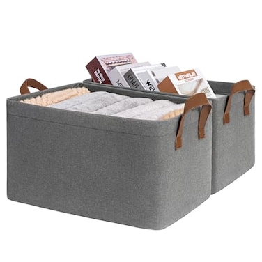 CHICVITA Storage Baskets for Organizing Fabric Storage Bins for Clothes Towels Shoes Closet Baskets for Bedroom Organizing 14 L x 10 W x 8 H Grey 2Pack