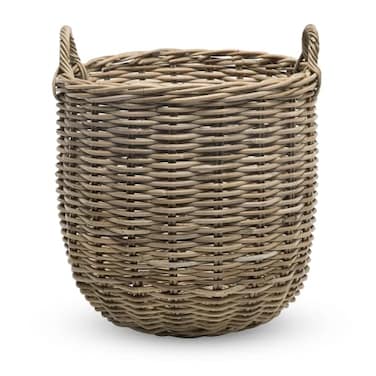 Kouboo KOUBOO Rattan Kobo Round Storage Basket Handwoven Rattan Basket with Handles Organization Home Decor for Storage GrayBrown