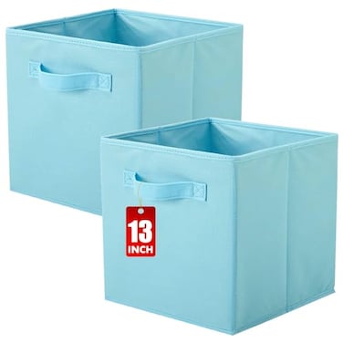 ShellKingdom Foldable Fabric Storage Cubes And Cloth Organizer Drawer For Closet And Toys 13 X 13 X 13 INCH 2 Pack Light Blue