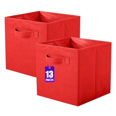 ShellKingdom Storage Bins Foldable Fabric Storage Cubes And Cloth Storage Organizer Drawer For Closet And Toys Storage 13 X 13 X 13 INCH 2 Pack Red