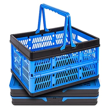 Stegewop STEGEWOP 3Pack Collapsible Storage Baskets Stackable Plastic Crates with Handles for Freezer Organization Grocery Shopping RV Camping Home Storage Holds 20 lbs Each Folds Flat to 17