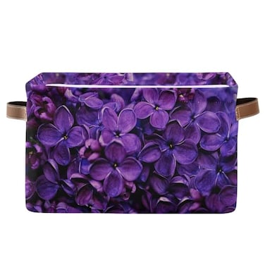 xigua Spring Lilac Purple Floral Large Storage Basket Foldable Storage Basket Waterproof Coating Storage Box with Handle Storage Bag for Home Office 1PCS