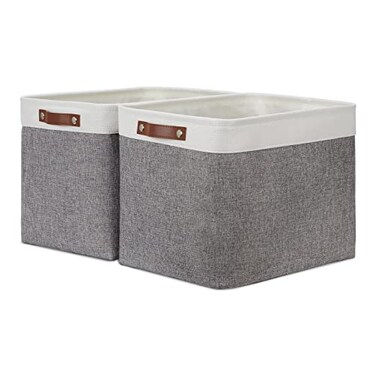 DULLEMELO Storage Baskets Large 16x12x12 Rectangular Storage Bins Baskets for Organizing 2 Pack Fabric Collapsible Storage Organizer for HomeOfficeClosetClothesToys WhiteGrey