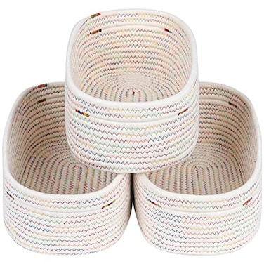 CubesLand Rectangle Woven Cotton Rope Organizer Small Rainbow Basket for Kids Baby Pets Toys Shelves Storage