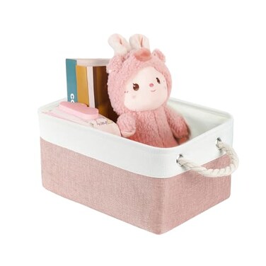 LordCom Storage Bins with Sturdy Cotton Handles1 Pack Fabric Storage Baskets for Organizing use for Office Home Book Clothes Toys Closet Boxes Small PinkWhite 122x83x63 inches