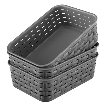 FUCDTEFC 3 Pack Small Plastic Basket Storage Bin Baskets for Organizing Pantry Organizer Household Wicker Storage for Laundry Room Bedrooms Kitchens Cabinets Countertops Dark Gray