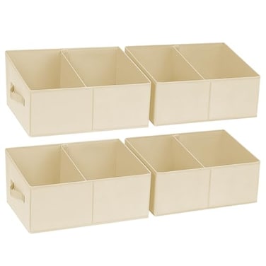 DIMJ Trapezoid Storage Bins for clothes 4 Packs Closet Organizers and Storage Baskets Foldable Closet Baskets with Handles and Divider Closet Storage Bin Toybox for Shelves Living Room Bedroom