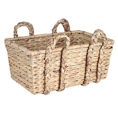 Household Essentials Large Rectangular Floor Storage Basket with Braided Handles Light Brown