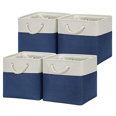 Temary Fabric Storage Cubes for Organizing 4Pack Blue Fabric Storage Basket 12 Inch Cube Storage Bins with Handles for Organizing Toys Shelf Baskets for Home Office Closet WhiteBlue