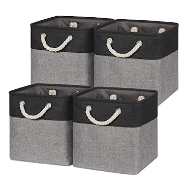 Temary Storage Baskets 4 Pack Fabric Storage Cubes Basket for Organizing Collapsible Cloth Baskets with Handles for Shelves Home Closet BlackGray