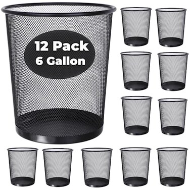 GOODSOFA 6 Gallon Mesh Trash Cans12PackMetal Wire Wastebaskets Small Waste Basket Black Trash CanSmall Garbage CanRecycling Garbage Container Bin for OfficeHomeKitchenSchool