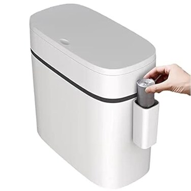 KLGO 12 Liter Slim Plastic Trash Can with Lid26 Gallon Double Barrel Waste BasketRectangular Press Garbage Container Bin for BathroomBedroomKitchen and OfficeWhite 12 Liter