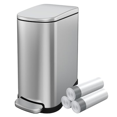 KUK Slim Bathroom Trash Can with Lid 26 Gallon 10 L Stainless Steel Step Small Garbage Can with Removable Inner Bucket Soft Close AntiFingerprint Finish Silver