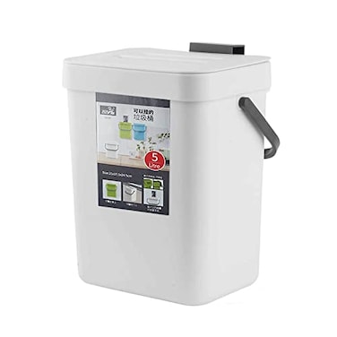 Newraturner Small Trash Can with Lid Mini Kitchen Hanging Trash Can Tightly Sealed Odor Free Small Countertop Compost Bin for Scraps from Daily Cooking Mountable Trash Bin for Kitchen Counter 5L13 Whi