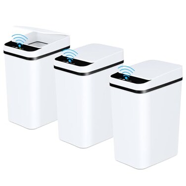 Anborry Bathroom Automatic Trash Can 3 Pack 22 Gallon Motion Sensor Touchless Small Slim Garbage Can with Lid Smart Electric Narrow Garbage Bin for Bedroom Living Room Office Kitchen White