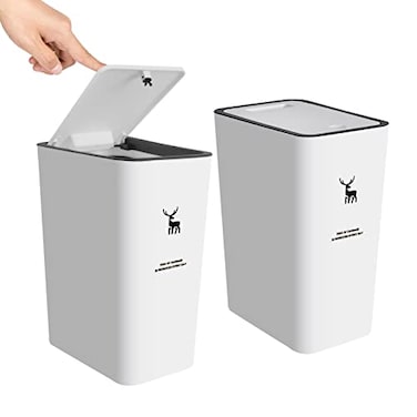 XPIY Trash Can with Lid 2 Pack 4 Gallons15 Liters Garbage Can with Press Top Small Trash Can Dog Proof Plastic Trash Bin Waste Basket for BathroomKitchenBedroomOffice 2 White