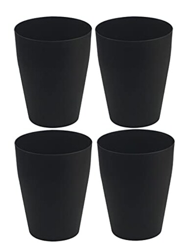 Feisco Small Trash CanPlastic Round Bathroom Wastebasket Garbage Can for Bathroom Bedroom Kitchen Office Black Pack of 4