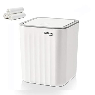 SUBEKYU 06 Gal Mini Desktop Trash Can with Lid Small Square Countertop Garbage Bin Plastic Tiny Tabletop Wastebasket for OfficeKitchenCoffee Table White