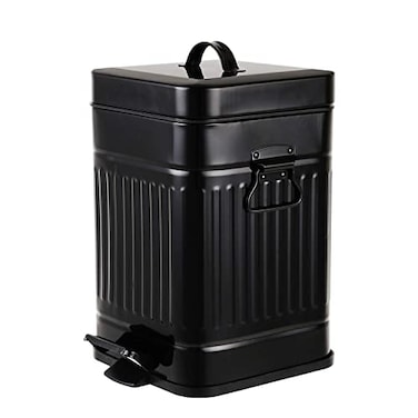 mingol Bathroom Trash Can with Lid Small Garbage Bin for Home Bedroom Retro Step Wastebasket with Soft Close Vintage Metal Office Trash Can 5 Liter 13 Gallon Glossy Black