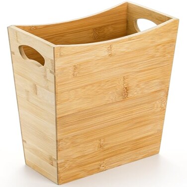 TOPZEA Bamboo Waste Basket Rectangular Narrow Trash Can with Handle Wastebasket Waste Bin Garbage Can for Bathroom Bedroom Office and Home 105 x 57 x 1025