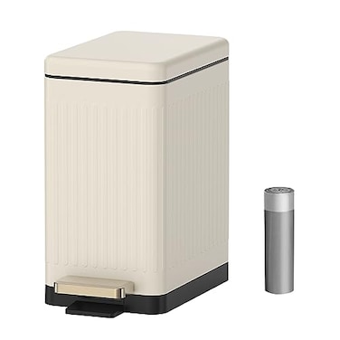 Mbillion Bathroom Trash Can with LidStainless Steel Step Slim Garbage CanMetal Wastebasket10L26 Gallon Rectangle Pedal Trash Bin for Narrow Office Kitchen Bedroom ToiletSoft Close White