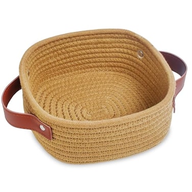 ABenkle Small Storage Basket Mini Baskets Cute Rope Woven Baskets for Organizing Square Shelf Storage with Handle Boho Decorative Toy Bin for Nursery Spa Empty Gift Basket XS Brown