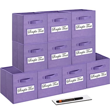 artsdi 11 Inch Storage CubeStorage bincube storage Set of 10 Foldable Fabric Cube Storage Bins with 10 Labels Window Cards a PenBaskets Containers for ShelvesCloset Organizers BoxPurple