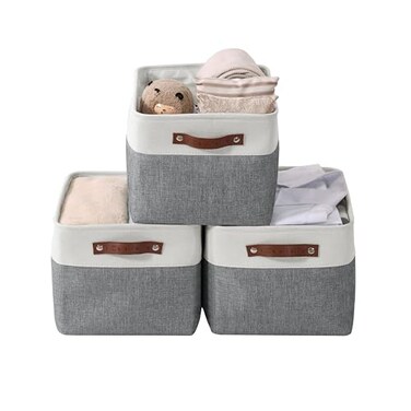 DECOMOMO Storage Bins Extra Large Fabric Storage Baskets for Shelves Decorative Linen Closet Organizer 158 x 125 x 10 inches Slate Grey White 3 Pack
