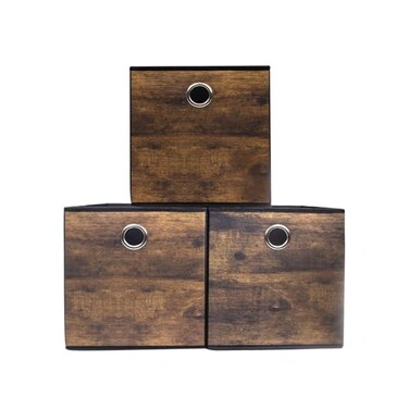 KANCNT Durable Thickened Fabric Storage Bin with Stylish Wood GrainDecorative Storage Box for Open ShelvesFoldable Basket Home Spacesaving Organizer Bin for Clothes BooksFilesToy3 Pack 105x105x11in
