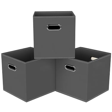 HEAYEEG Black Foldable Storage Cubes Bins Fabric Storage Box Cubes Organizer Baskets with Dual Handles for Home OrganizerSet of 3Gray