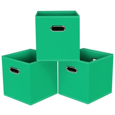 HEAYEEG Black Foldable Storage Cubes Bins Fabric Storage Box Cubes Organizer Baskets with Dual Handles for Home OrganizerSet of 3Green