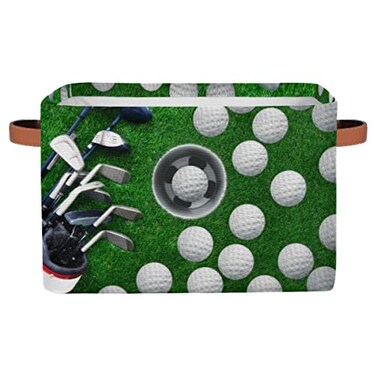 OMFUNS Golf Ball Storage Basket Sport Golf Ball Foldable Storage Bin with Handle Fabric Rectangular Storage Box Organizer for Closet Shelf Home Office Nursery Toy Basket 1 Pack