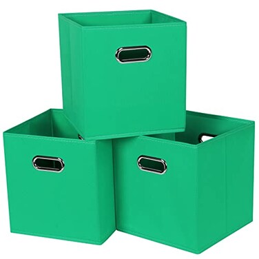 Yunkeeper Black Fabric Cubby Storage Bins13x13x13 InchesCube Organizer Bin Foldable Storage Boxes with Dual Handles Fabric Organizer Box and collapsible Storage basketSet of 3Green