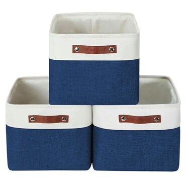 DECOMOMO Storage Bins Extra Large Fabric Storage Baskets for Shelves Decorative Linen Closet Organizer 158 x 125 x 10 inches Navy Blue White 3 Pack