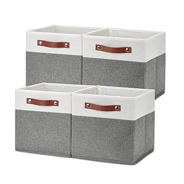 Temary Cube Storage Bins 4 Pack Storage Cubes 1111 Fabric Storage Bins Foldable Cube Storage Baskets with Handles Collapsible Storage Basket for Shelf White Grey 11 x 11 x 11